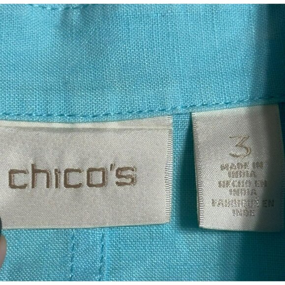 Chicos Womens Size 3 Cropped Linen Trench Jacket Light Blue Adjustable Sleeves - Picture 4 of 13